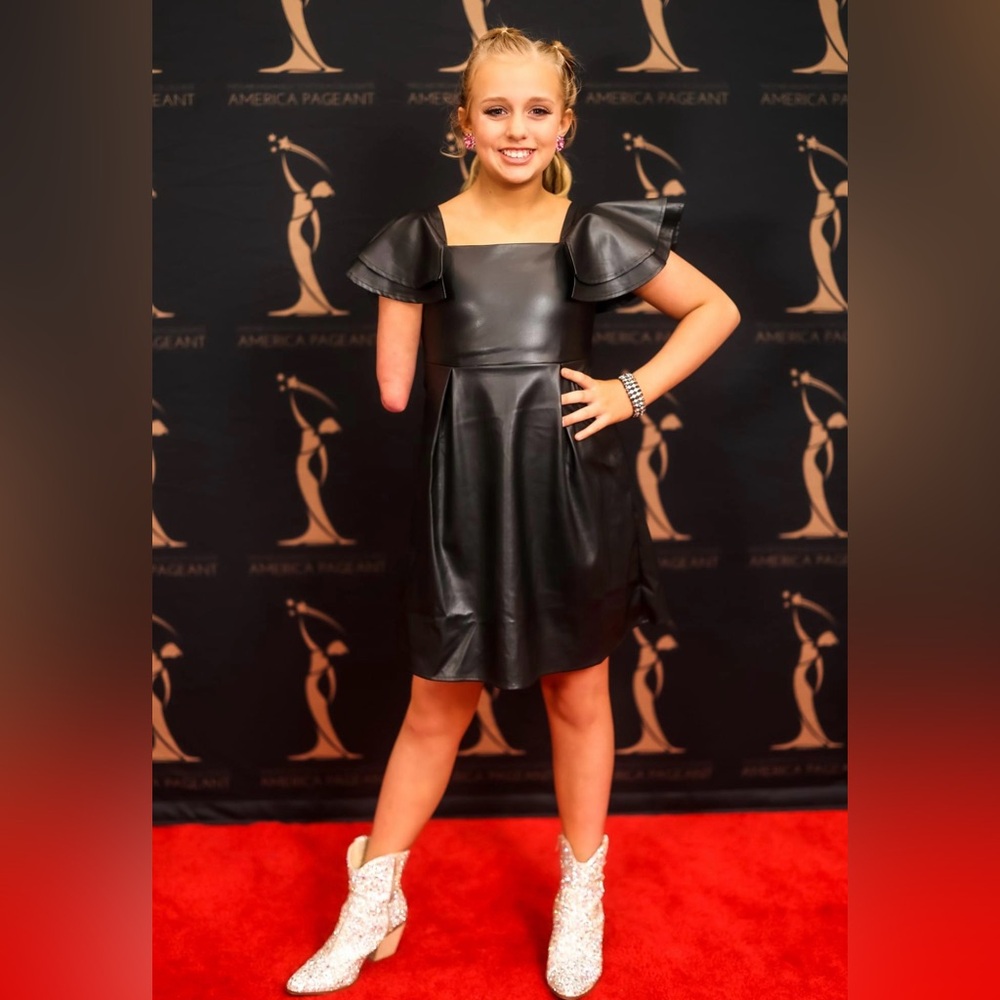 Size 14 Girl’s fit and flare faux leather party dress